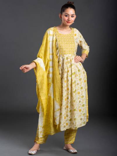 MINION YELLOW FLORAL PRINT KURTA DUPATTA SET