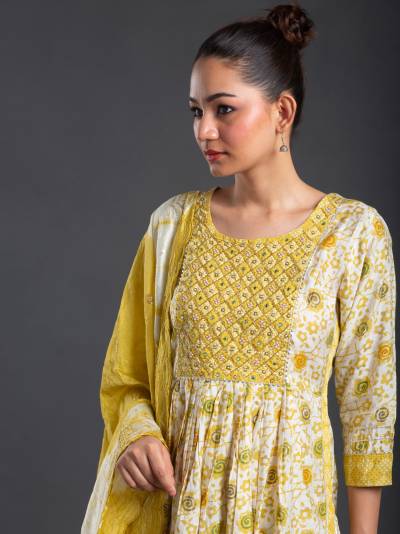 MINION YELLOW FLORAL PRINT KURTA DUPATTA SET