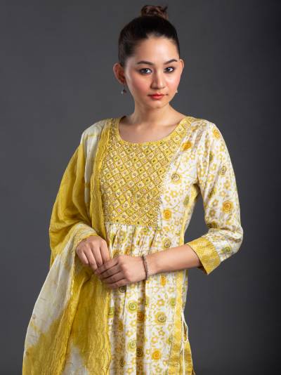 MINION YELLOW FLORAL PRINT KURTA DUPATTA SET