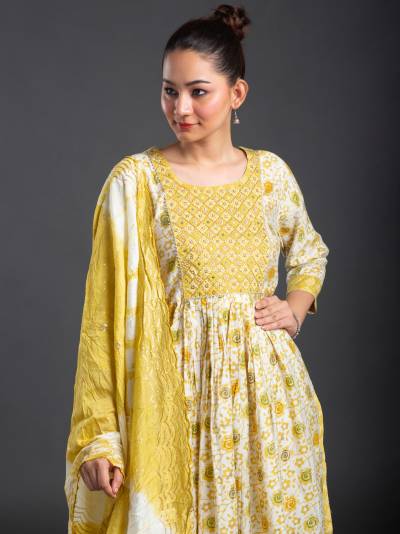 MINION YELLOW FLORAL PRINT KURTA DUPATTA SET