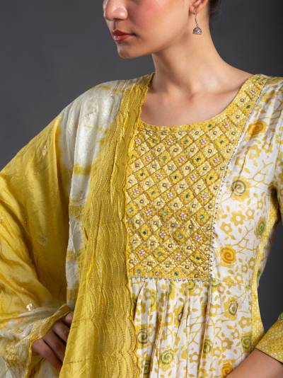 MINION YELLOW FLORAL PRINT KURTA DUPATTA SET