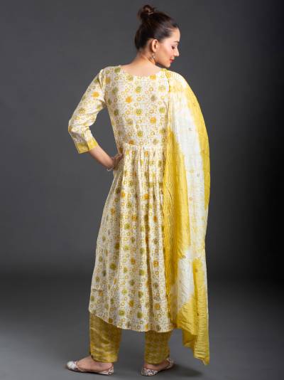 MINION YELLOW FLORAL PRINT KURTA DUPATTA SET