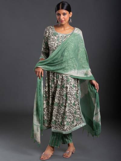 PERSIAN GREEN FLORAL PRINT KURTA DUPATTA SET