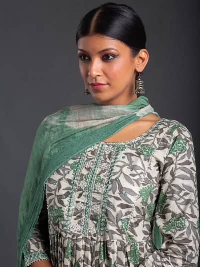 PERSIAN GREEN FLORAL PRINT KURTA DUPATTA SET