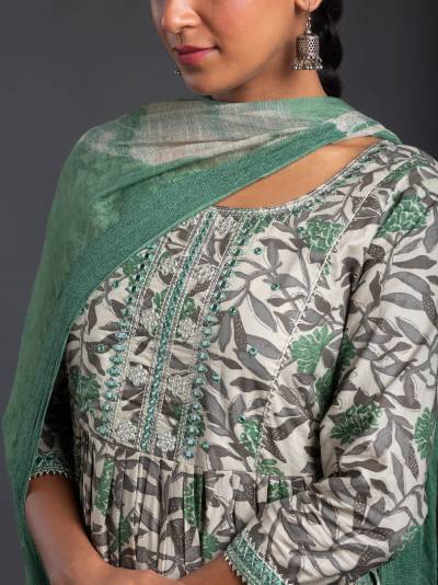 PERSIAN GREEN FLORAL PRINT KURTA DUPATTA SET