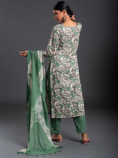 PERSIAN GREEN FLORAL PRINT KURTA DUPATTA SET