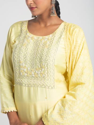 BANANA YELLOW EMBROIDERY KURTA DUPATTA SET