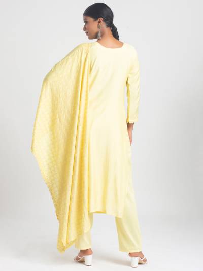 BANANA YELLOW EMBROIDERY KURTA DUPATTA SET