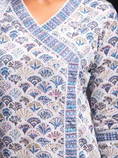 EGYPTIAN BLUE & WHITE FLORAL PRINT KURTA DUPATTA SET