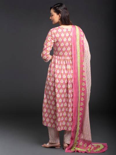 DARK PINK FLORAL PRINT KURTA DUPATTA SET