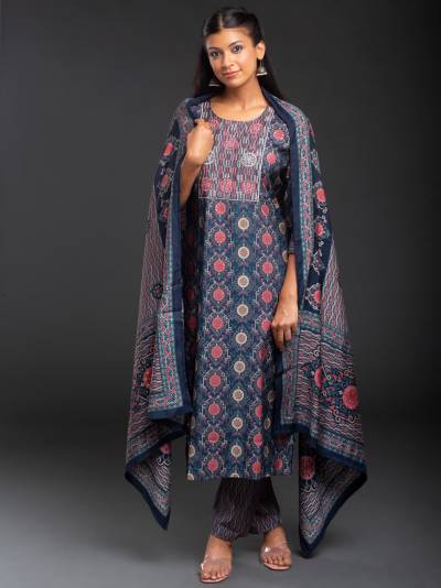 DENIM INDIGO PRINTED KURTA DUPATTA SET