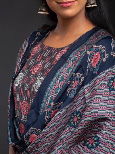 DENIM INDIGO PRINTED KURTA DUPATTA SET