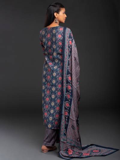 DENIM INDIGO PRINTED KURTA DUPATTA SET