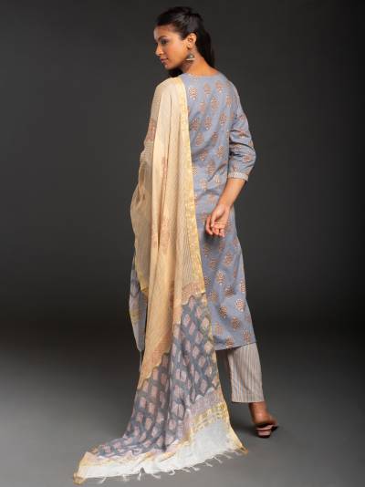 SILVER GREY PRINTED KURTA DUPATTA SET