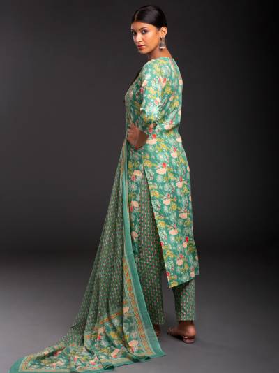 DARK GREEN PRINTED KURTA DUPATTA SET