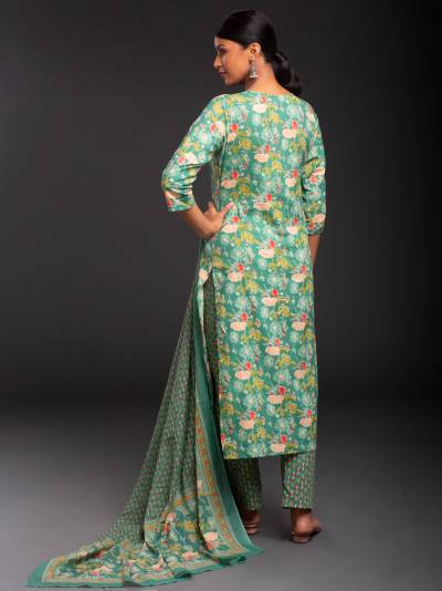 DARK GREEN PRINTED KURTA DUPATTA SET