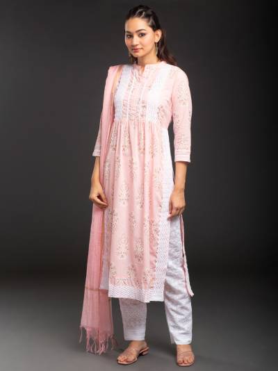 LIGHT PINK EMBROIDERY KURTA DUPATTA SET