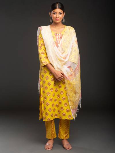 DANDELION YELLOW PRINTED KURTA DUPATTA SET