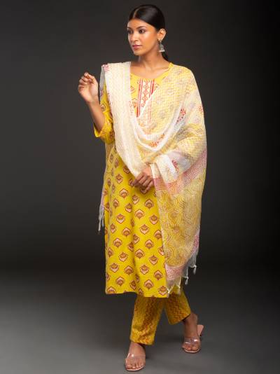 DANDELION YELLOW PRINTED KURTA DUPATTA SET