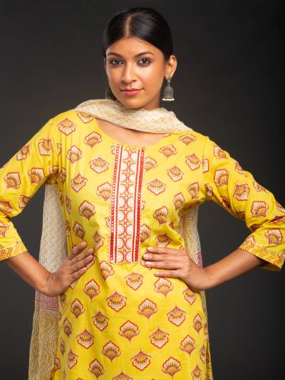 DANDELION YELLOW PRINTED KURTA DUPATTA SET