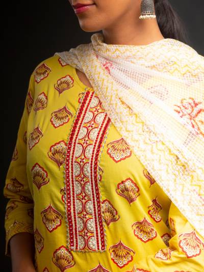 DANDELION YELLOW PRINTED KURTA DUPATTA SET