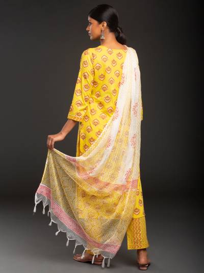 DANDELION YELLOW PRINTED KURTA DUPATTA SET