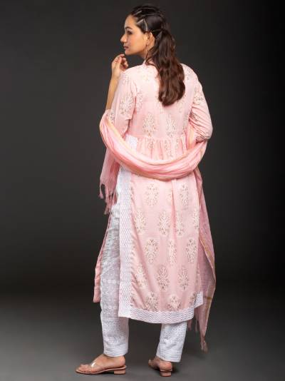 LIGHT PINK EMBROIDERY KURTA DUPATTA SET