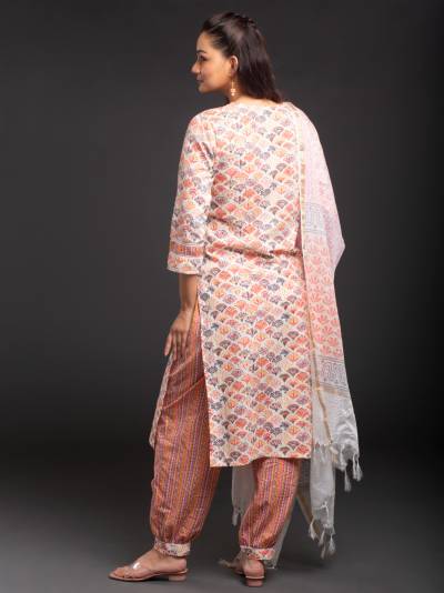 PEACH FLORAL PRINT KURTA DUPATTA SET