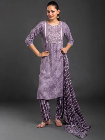 LIGHT PURPLE PRINTED KURTA DUPATTA SET