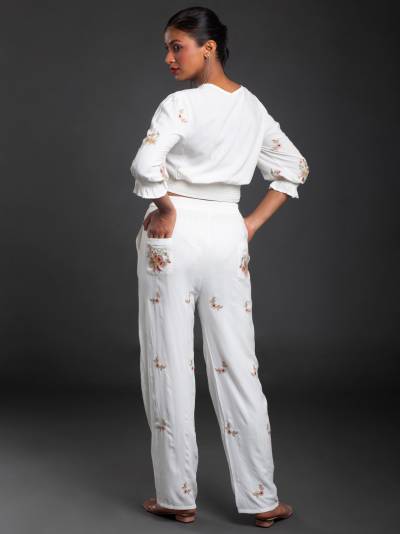 WHITE FLORAL EMBROIDERY CO ORD SET