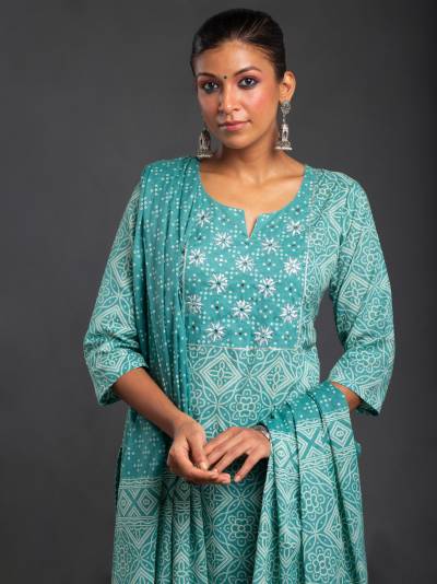 TIFFANY BLUE PRINTED ETHNIC KURTA DUPATTA SET