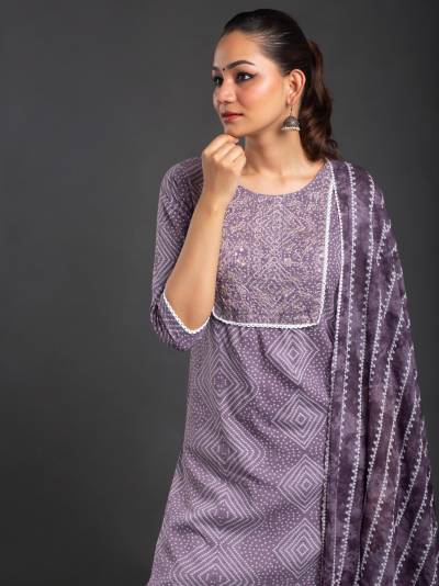 LIGHT PURPLE PRINTED KURTA DUPATTA SET