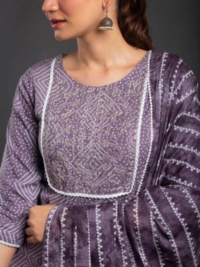 LIGHT PURPLE PRINTED KURTA DUPATTA SET