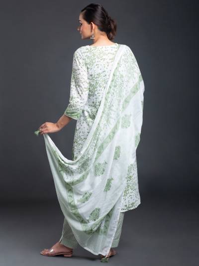 LIGHT GREEN PLANT PRINT KURETA DUPATTA SET