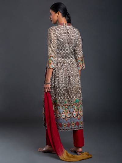 WALNUT BROWN PRINT KURTA DUPATTA SET