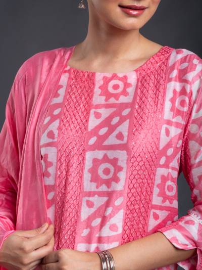 ROUGE PINK BATIK PRINT KURTA DUPATTA SET