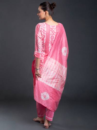 ROUGE PINK BATIK PRINT KURTA DUPATTA SET