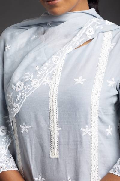 POWDER BLUE COTTON KURTA SET WITH DUPATTA